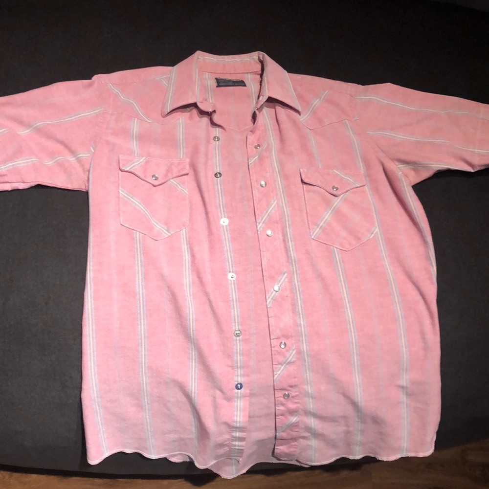 pink short sleeve wrangler pearl-snap | size l | western